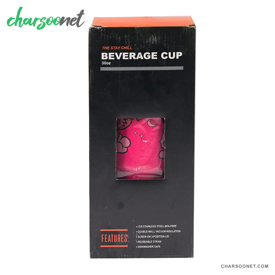 تراول ماگ استیل 900 میلی لیتری نی دار Stay Chill طرح لبوبو