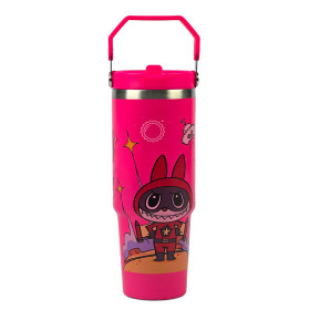 تراول ماگ استیل 900 میلی لیتری نی دار Stay Chill طرح لبوبو