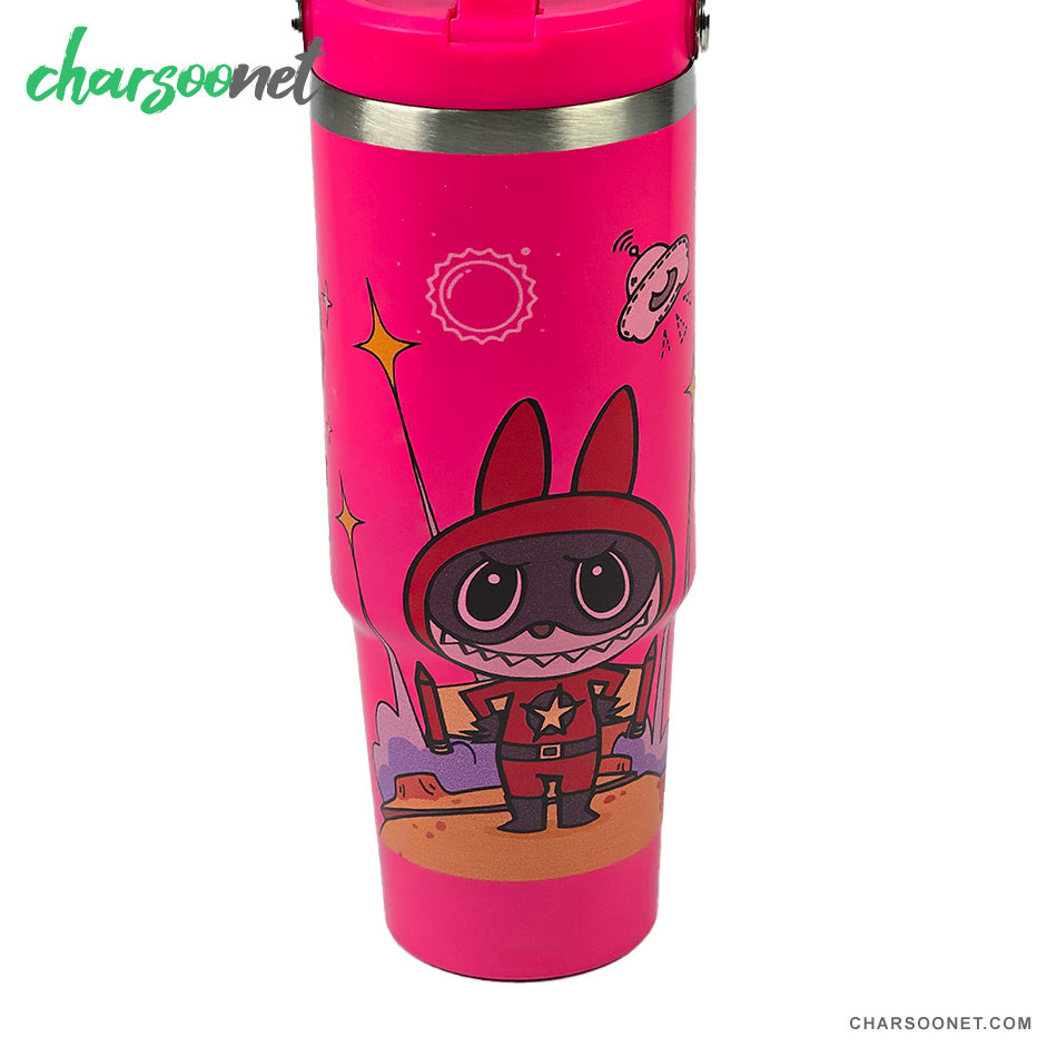 تراول ماگ استیل 900 میلی لیتری نی دار Stay Chill طرح لبوبو