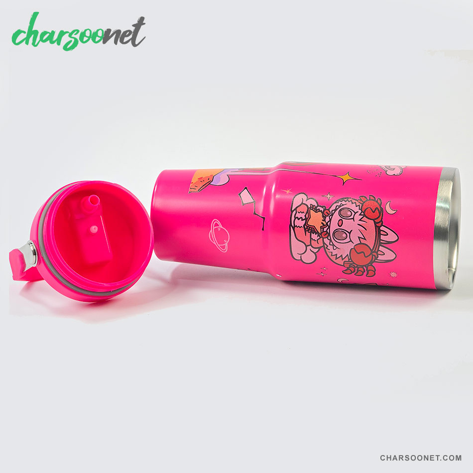 تراول ماگ استیل 900 میلی لیتری نی دار Stay Chill طرح لبوبو