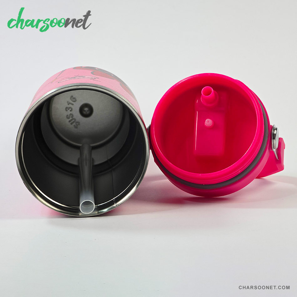 تراول ماگ استیل 900 میلی لیتری نی دار Stay Chill طرح لبوبو