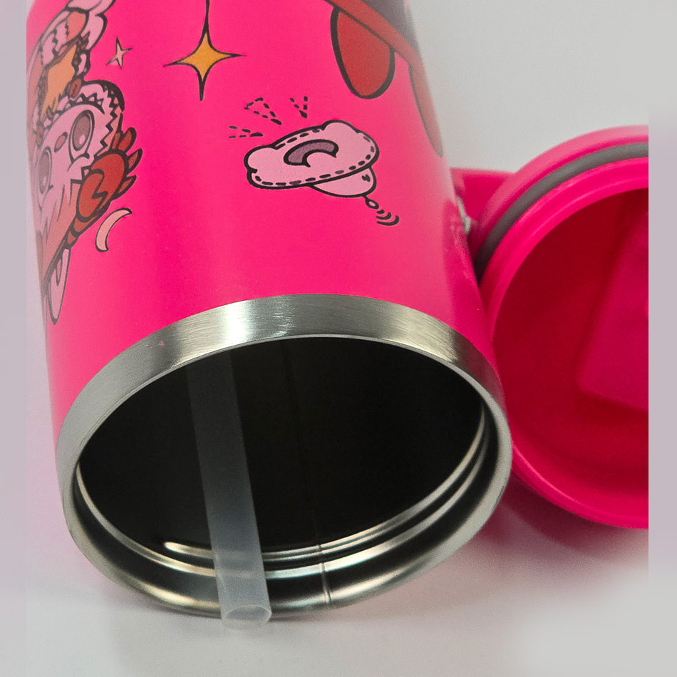 تراول ماگ استیل 900 میلی لیتری نی دار Stay Chill طرح لبوبو