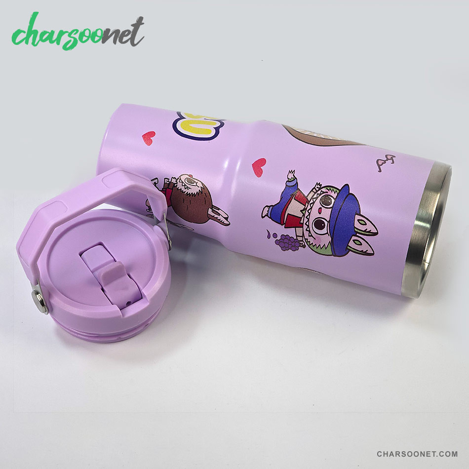 تراول ماگ استیل 900 میلی لیتری نی دار Stay Chill طرح لبوبو