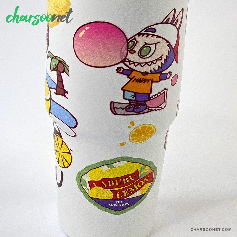 تراول ماگ استیل 900 میلی لیتری نی دار Stay Chill طرح لبوبو