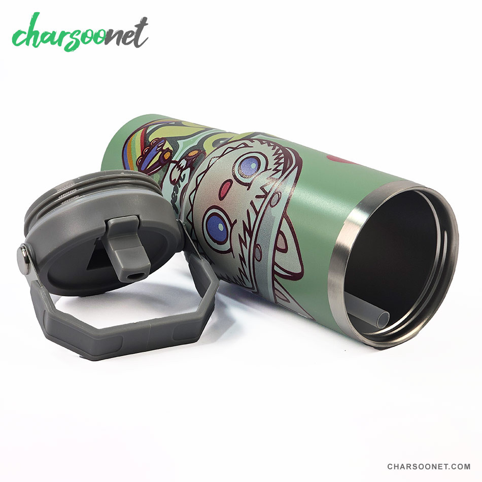 تراول ماگ استیل 900 میلی لیتری نی دار Stay Chill طرح لبوبو