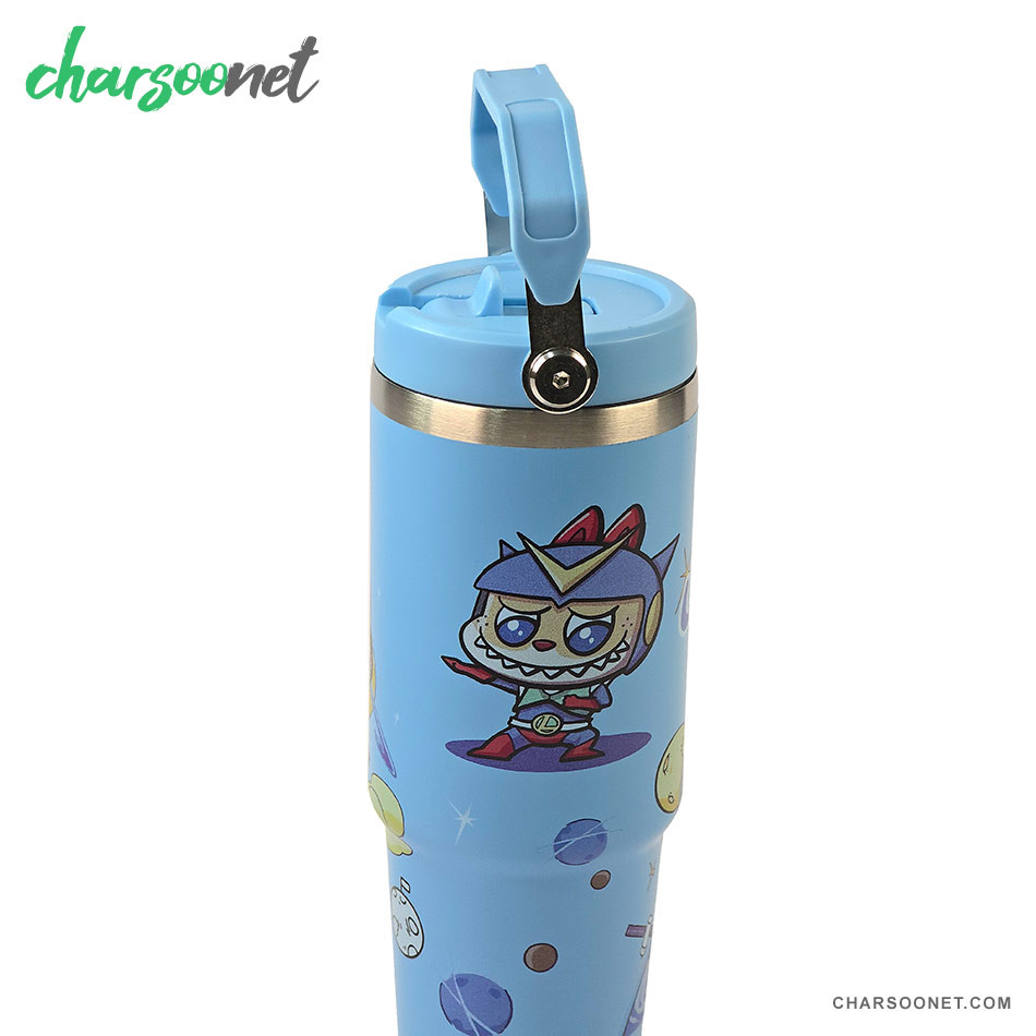 تراول ماگ استیل 900 میلی لیتری نی دار Stay Chill طرح لبوبو