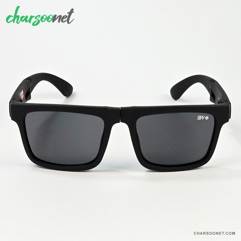 عینک تاشوی آفتابی اسپای پلاس SPY+ Fold فریم مشکی مات، لوگو قرمز و لنز Happy Grey