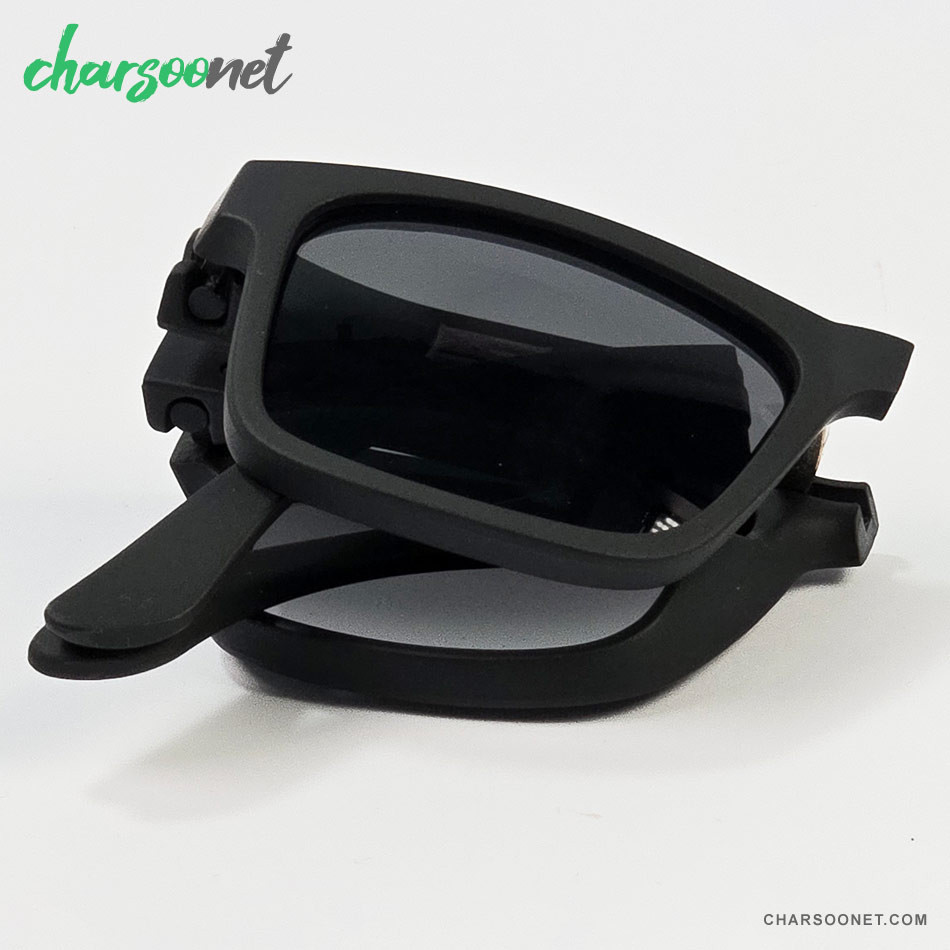 عینک تاشوی آفتابی اسپای پلاس SPY+ Fold فریم مشکی مات، لوگو قرمز و لنز Happy Grey