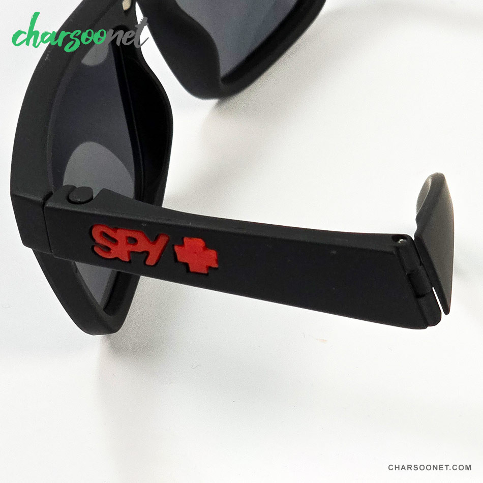 عینک تاشوی آفتابی اسپای پلاس SPY+ Fold فریم مشکی مات، لوگو قرمز و لنز Happy Grey