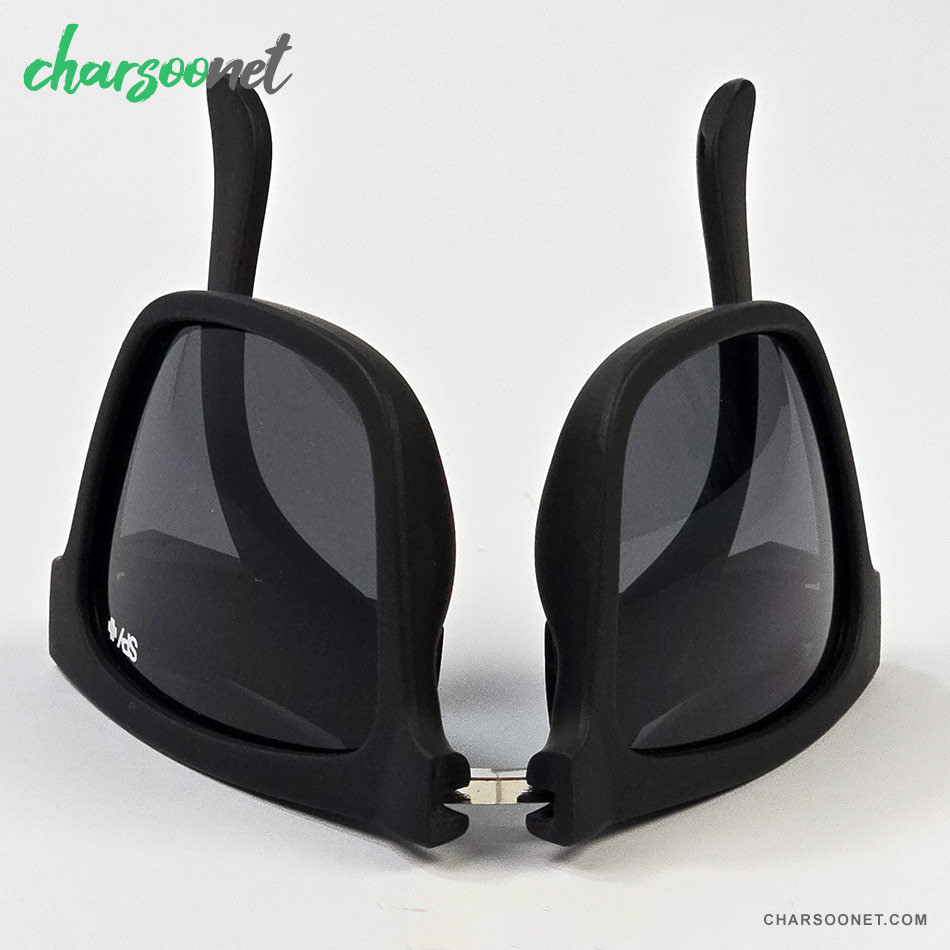 عینک تاشوی آفتابی اسپای پلاس SPY+ Fold فریم مشکی مات، لوگو سبز و لنز Happy Grey