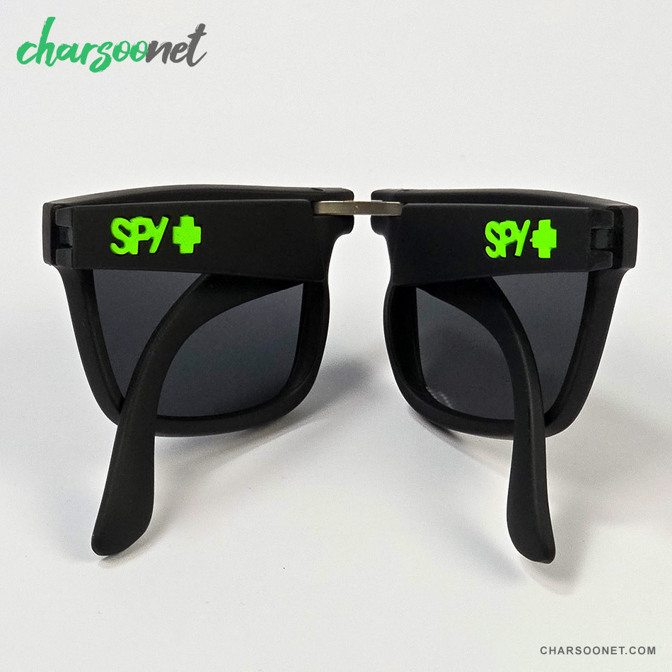 عینک تاشوی آفتابی اسپای پلاس SPY+ Fold فریم مشکی مات، لوگو سبز و لنز Happy Grey