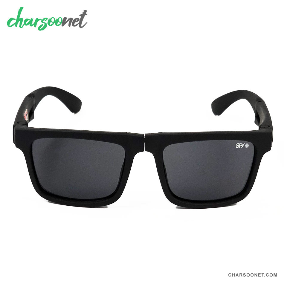عینک تاشوی آفتابی اسپای پلاس SPY+ Fold فریم مشکی مات، لوگو سفید و لنز Happy Grey
