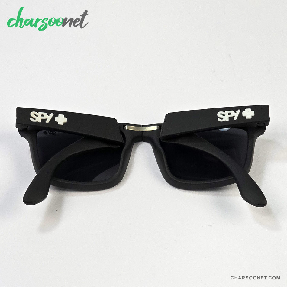 عینک تاشوی آفتابی اسپای پلاس SPY+ Fold فریم مشکی مات، لوگو سفید و لنز Happy Grey