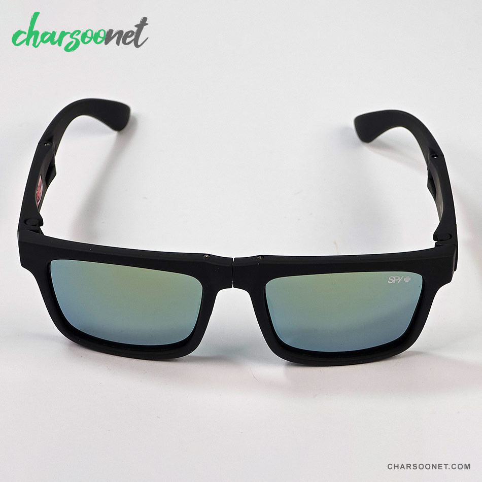 عینک آفتابی تاشو SPY+ با فریم مشکی و لنز آینه‌ای سبز دارای محافظ UV400