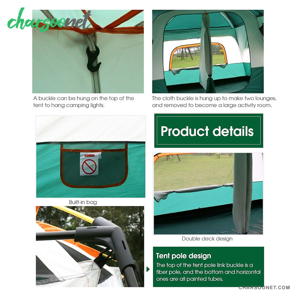 چادر مسافرتی دو خوابه سایبان دار 10نفره وارداتی