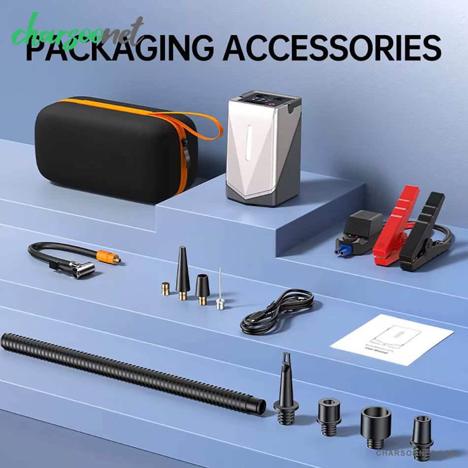 جامپ استارتر خودرو با پمپ باد و بلوئر مدل GF-01 چندکاره پرتابل