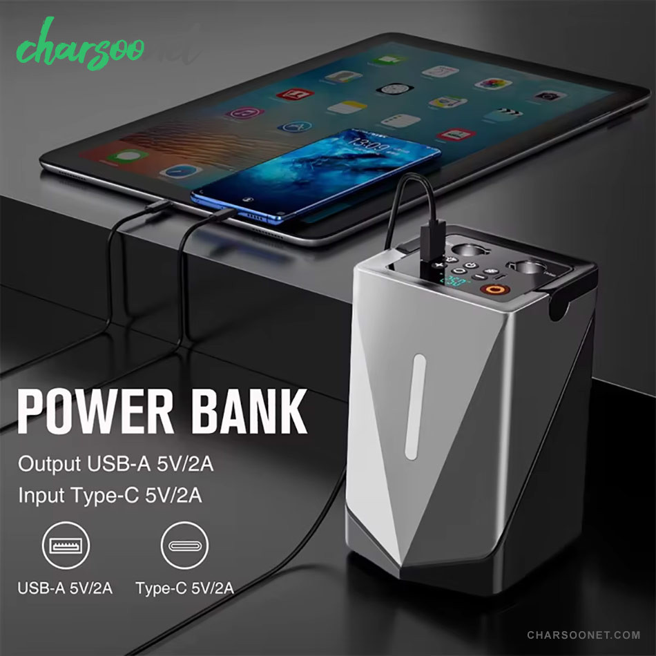 جامپ استارتر خودرو با پمپ باد و بلوئر مدل GF-01 چندکاره پرتابل