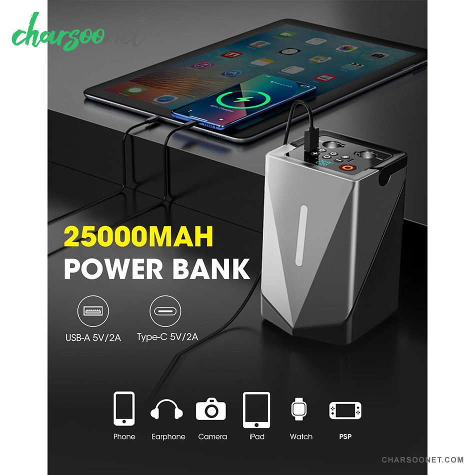 جامپ استارتر خودرو با پمپ باد و بلوئر مدل GF-01 چندکاره پرتابل