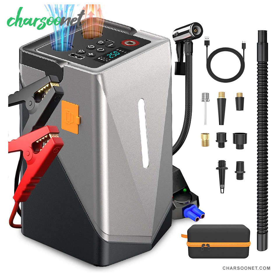 جامپ استارتر خودرو با پمپ باد و بلوئر مدل GF-01 چندکاره پرتابل