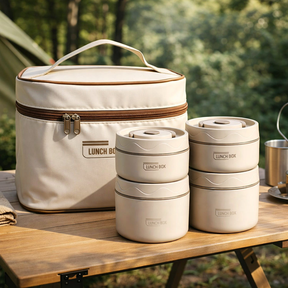 لانچ باکس ۴ تکه همراه کیف عایق دار برزنتی